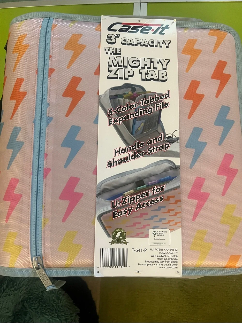 Case-it Mighty Zip Tab Expandable File - Pastel Lightning Bolt